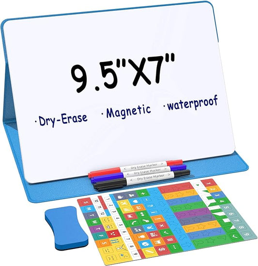 Small Desktop Dry Erase Board, 9.5x7 Magnetic Planner Desk White Board with Stand, Portable Whiteboard for Office Home School Supplies MH780 (M1 Blank (Blue))