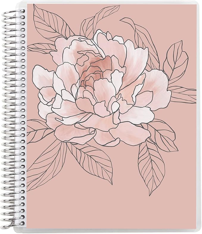 Erin Condren Journal For Women 7" X 9" Spiral Bound Dot Grid Notebook - Flora Peony, 5Mm Dot Gridnotebook, 80 Lb, Thick Paper, Stickers Included