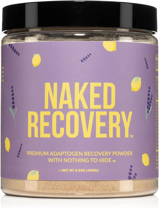 NAKED Recovery - Mushroom Supplement Powder - Lions Mane, Cordyceps, Reishi, Tart Cherries, Lemon Balm - Adaptogen Wellness Formula, Stress Relief, Muscle Recovery - 30 Servings