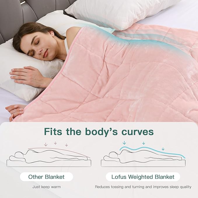 Lofus Weighted Blanket for Adults(15 lbs, 48" x 72"), Throw Heavy Blanket Machine Washable, Soft Weighted Blankets for Stress Relief and Sleep Promotion-Pink