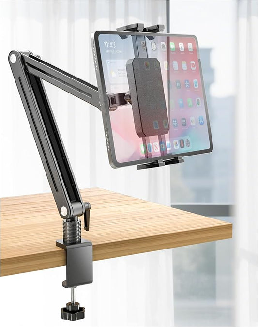 Adjustable Portable Monitor Stand 15.6" - 360° Rotating Base Tall Tablet Desk Arm Holder Stand for iPad Air/Pro/Mini Swivel Flexible Bed Clamp Mount Soporte para Tablet/Monitor Portatil/Ereader
