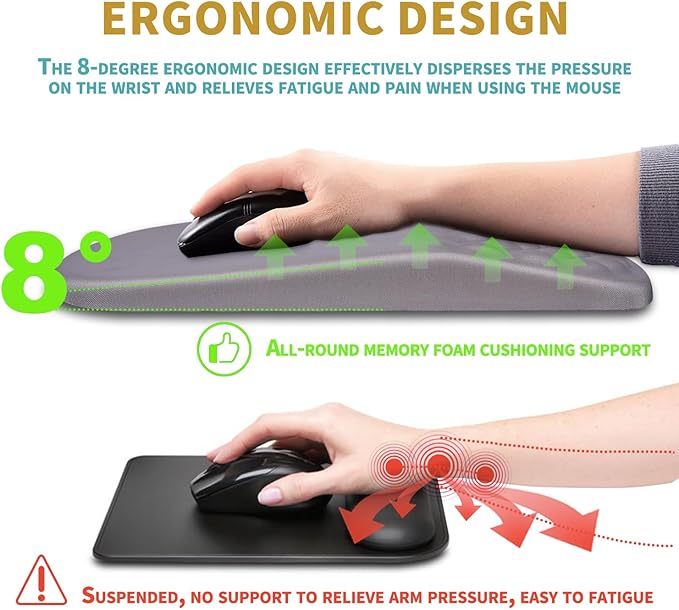 Hokafenle Ergonomic Mouse Pad Wrist Support with Massage Design, Wrist Rest Pain Relief Mousepad with Memory Foam&Non-Slip PU Base, Mouse Pads for Wireless Mouse & Desk (12x8 inch,Light Purple Gray)