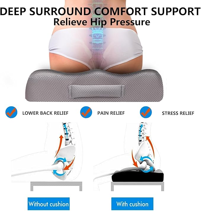 YOUFI Extra Thick Large Seat Cushion -19 X 17.5 X 4 Inch Gel Memory Foam Cushion with Carry Handle Non Slip Bottom - Pain Relief Coccyx Cushion for Wheelchair Office Chair (Gray)