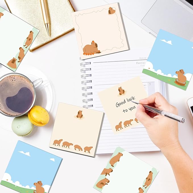 Capybara Sticky Notes Gifts - 9Pack Cute Sticky Notes 3x3 Funny Gifts for Capybara Lovers Cartoon Notepads Animals Post Pads for Women Men Office School Supplies 450 Sheets