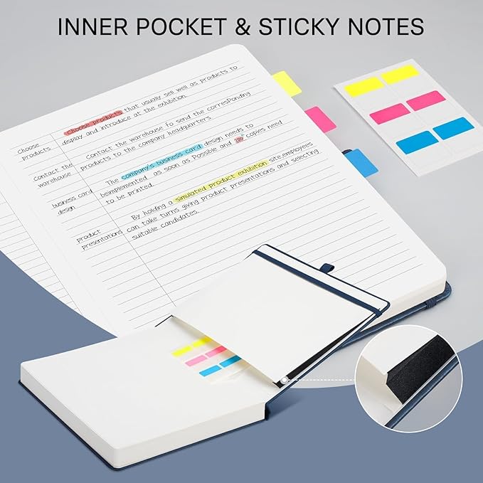 EMSHOI Meeting Notebook for Work with Action Items - 320 Pages B5 Thick Project Planner Agenda Organizer Work Notebook for Women Men Office Business Notes, PU Leather Hardcover, 7.5" x 10", Blue