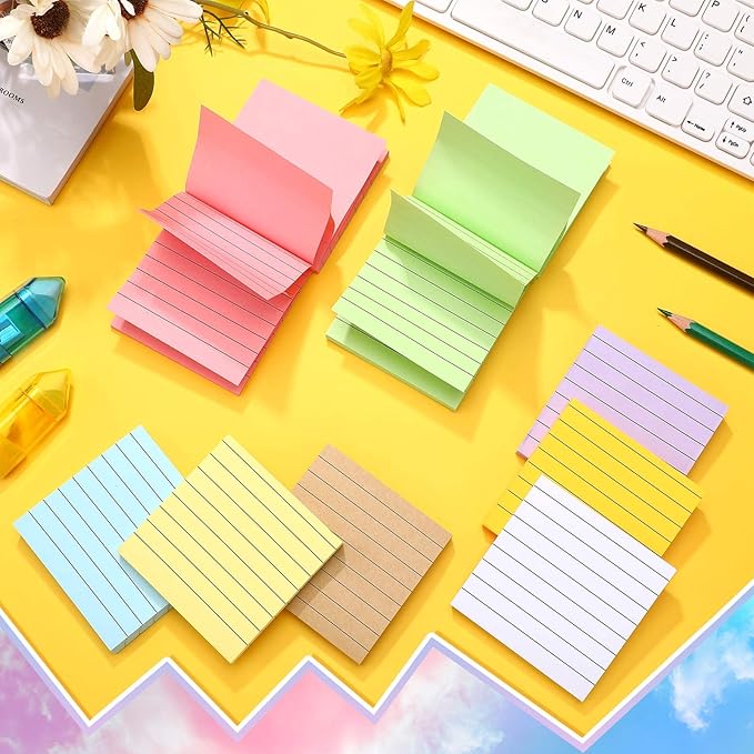 8 Pads Pop up Sticky Notes with Lines 3 x 3 Inches, 8 Pastel Colors Pop up Note Pads Adhesive Lined Sticky Notes Self Stick Notes Pads for Teens Girls Boys Women Office School Desk Supplies