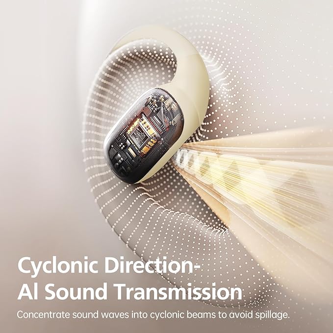 Open Ear Headphones with 35 Hours Playtime, True Wireless Air Conduction Earbuds Featuring Ear Hooks, Bluetooth 5.3, IPX6 Waterproof Design, Comfortable and Secure Fit for Sports - Beige