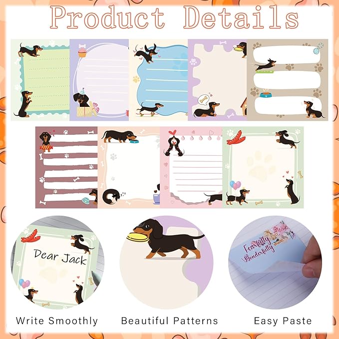 Dachshund Sticky Notes Gifts - 9Pack Cute Sticky Notes 3x3 Weiner Dog Gifts for Women Cartoon Dachshund Notepads Dog Self-Stick Notes Pads Office School Supplies Dachshund Gifts 450 Sheets
