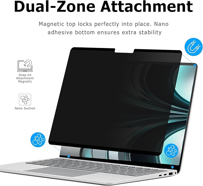 Megoo Privacy Screen for MacBook Pro 14 Inch (2021–2024, M1–M4 Pro/Max), ±30° Anti-Spy View, Magnetic, Matte Anti-Glare, Blue Light Filter, Removable with Nano Grip, Includes Storage Case