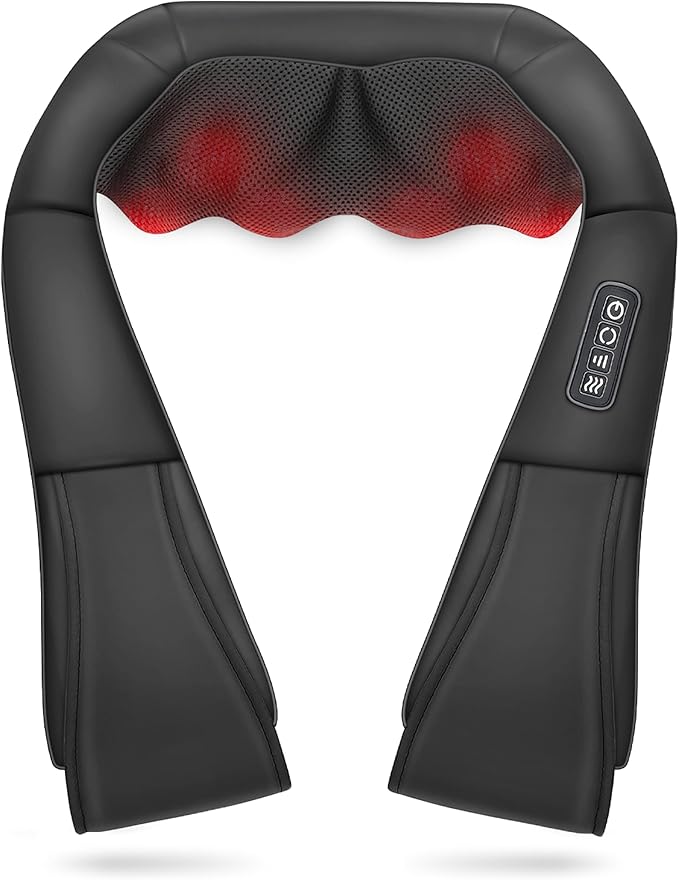 Daiwa Felicity Shiatsu Neck & Back Massager with Heat - Deep Tissue Pain Relief for Shoulder with 8 3D Kneading Nodes - Electric Full Body Massage, Ergonomic, Portable, Includes Power/Car Adapter