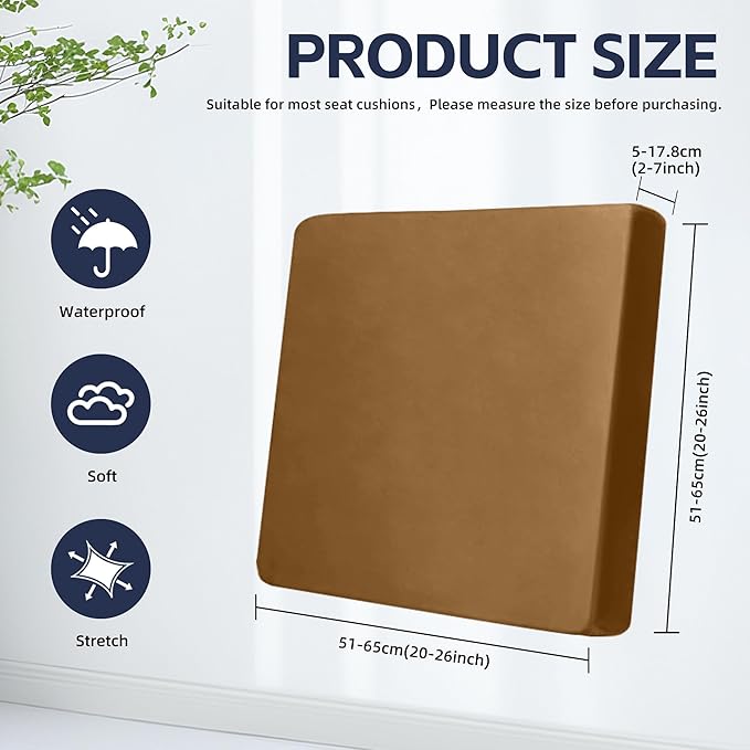 8Pcs Outdoor Cushions Covers Waterproof, Patio Cushion Covers, Stretch Cushion Covers Replacement,Cushion Slipcovers, Furniture Cushion Covers (Camel Color, 8PCS)