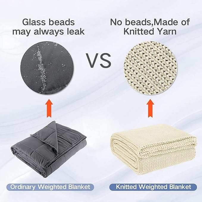 Guohaoi Knitted Weighted Blanket for Adults (Cream 60"x80" 17lbs) No Beads Cooling Throw Blanket for Hot Sleepers, Home Decor Breathable Chunky Knit Heavy Blanket Use on Queen/King Size Bed