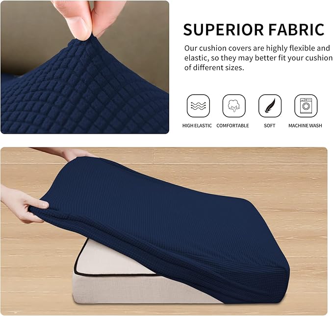 Easy-Going Stretch Individual Loveseat Couch Cushion Cover Sofa Cushion Furniture Protector Sofa slipcover Soft Flexibility with Elastic Bottom (2-Piece Loveseat Cushion Cover, Navy)