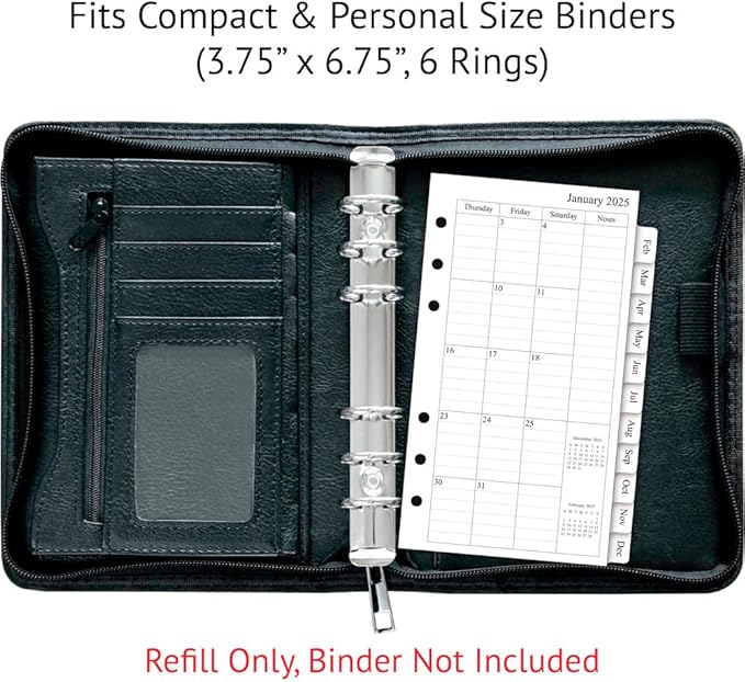 newestor 2025 Monthly Planner Refill 3-3/4" x 6-3/4", 13 Months from December 2024 to December 2025, Compact/Personal/Portable Size