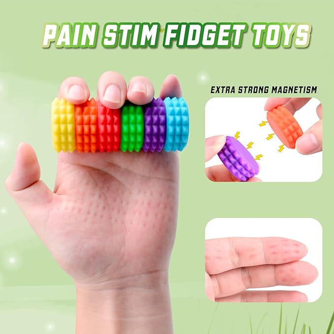 Detachable Magnetic Little Ouchies Pain Fidget Toys,Spiky Pain Stim Fidget Sensory Toys for Adults Stress Anxiety Relief,Small Quiet 3D Fidgets Grippie Toy Office Workers Gifts (1 PCS Green)