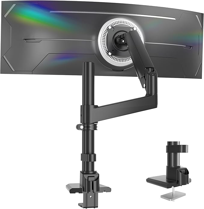 Monitor Arm for 17 to 60 inch, Hold 44 lbs, Fully Adjustable Heavy Duty Desk Mount, Monitor Stand Fit 57 55 49", Ultrawide Monitors Bracket Clamp/Grommet Base VESA 75x75/100x100, Black,H9B