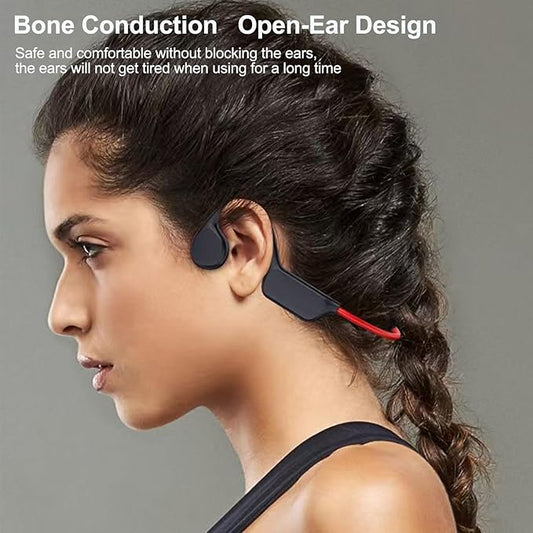 Bone Conduction Headphones Sports Headset Open-Ear Bluetooth 5.4 Wireless Swimming Earphones with Built-in Mic 32G Memory Magnetic Charging IPX8 Waterproof for Workout Running Cycling (Black Red)
