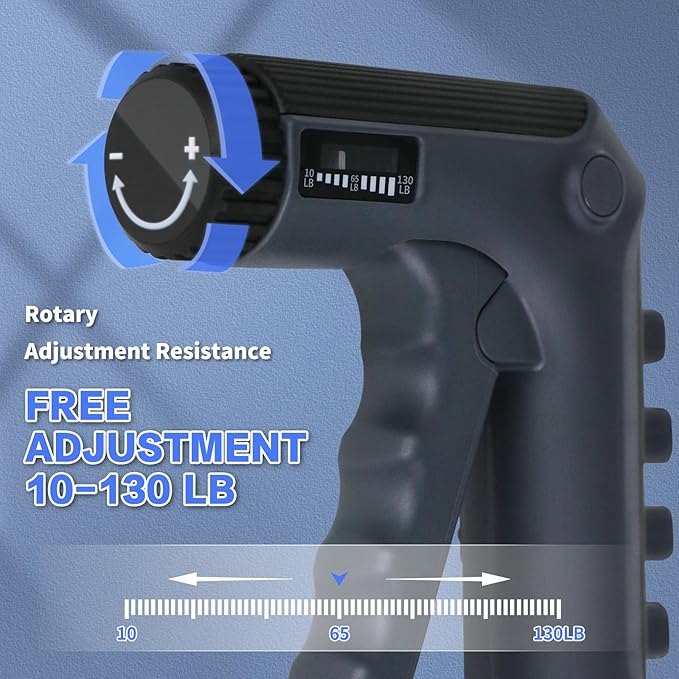 Grip Strength Trainer with Finger Exerciser, Adjustable Resistance Hand Gripper, Hand Exerciser with Counting for Muscle Building(10-130 LBS)