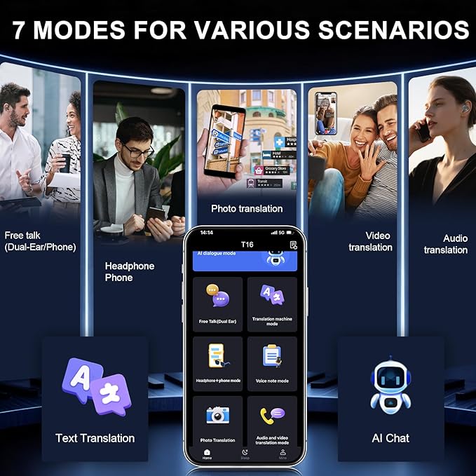 Translation Earbuds, 164 Languages Ai Translation Earbuds Real Time, Bluetooth 5.4 Translator Device,Noise Cancelling,70 Hours Battery, Translation Headphones for Travel&Business&Study, Black