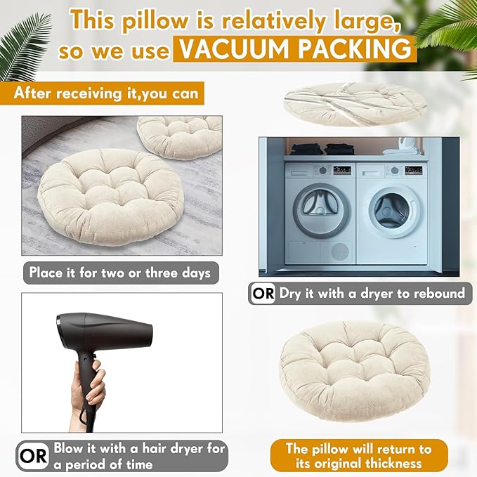 Jerify 2 Pcs Beige Floor Pillows Cushions 22 x 22 Inch Round Square Large Meditation Floor Pillow for Adults Meditation Cushion for Seating Gift Christmas(Round)