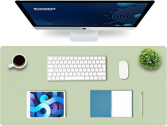 K KNODEL Large Office Leather Desk Mat, Mouse and Keyboard Pad, Computer and Laptop Mat, Desktop Protector and Cover, Writing Pad and Blotter (35.4"x17", Light Green)