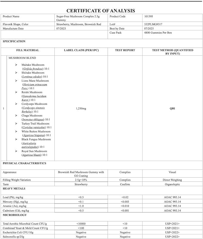 Sugar-Free Mushroom Complex Gummies - Potent 10x Mushroom Supplement with Lions Mane, Chaga, Reishi, Cordyceps Natural Stress Support, Calm Gummies, Nootropic Supplement, No Sugar or Pills
