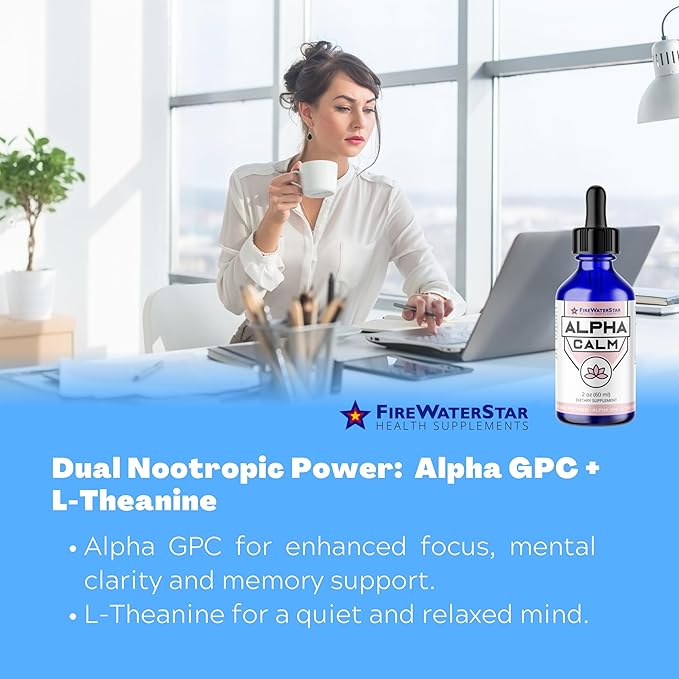 FWS Alpha GPC Calm Drops, Liquid Alpha GPC with L-Theanine, Organic, Non-GMO, Fast Acting Nootropic Brain Supplement for Memory Focus Calm, Supports Healthy Brain Function for Mental Clarity