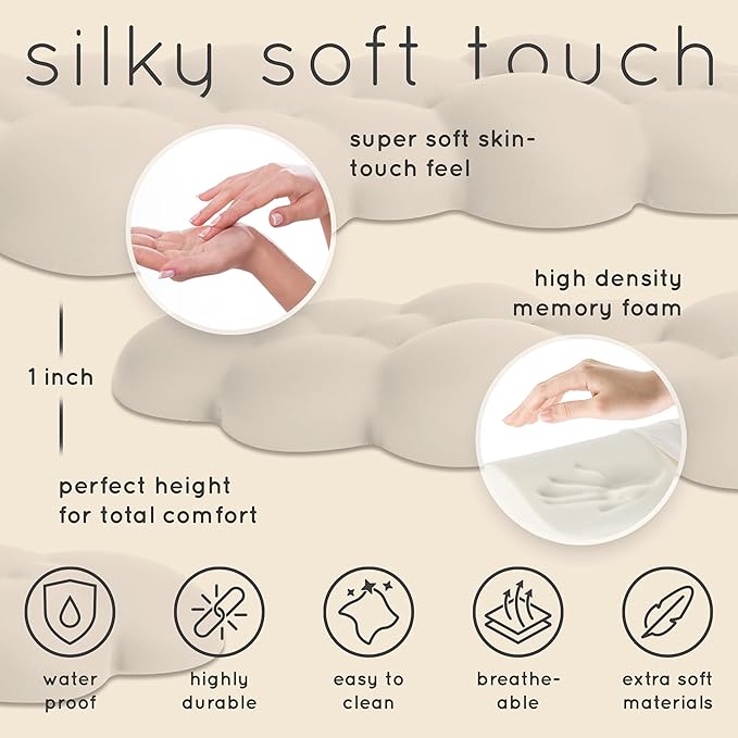 Qloud Cloud Wrist Rest Keyboard Wrist Rest for Computer Keyboard Pad, Cloud Keyboard Wrist Rest, Wrist Pad for Keyboard, Memory Foam, Non Slip Base, Comes with Mouse Pad - Beige