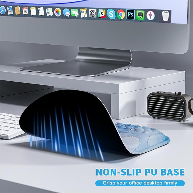 Mouse Pad with Wrist Rest, Ergonomic Mousepads with Wrist Support, Soft Lycra Fabric Memory Foam Office Desk Accessories for Comfort/Pain Relief/PC Gaming/Computer/Laptop (Pink Cyan Marble)