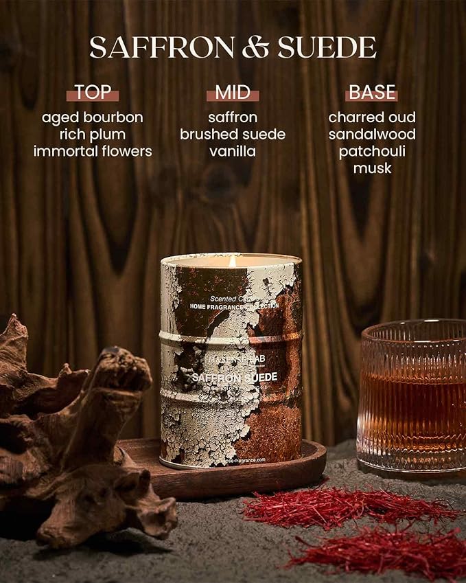 M&SENSE Saffron Suede Scented Candles Natural Non Toxic, Aromatherapy Candle for Stress Relief Meditation Relaxing, Housewarming Gifts for Women Men, 11.3oz 70 Hour Long Burning