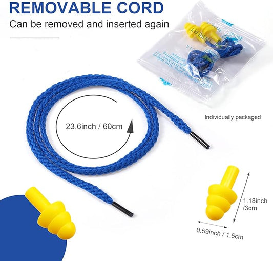 Tondiamo 200 Pairs Ear Plugs Reusable Silicone Earplugs with Cord Sleeping Individually Wrapped Hearing Protection Noise Cancelling Earplugs for Work Construction Shooting Sports(Bright)