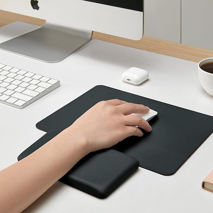 Ergonomic Mouse Pad with Wrist Rest, Leather Comfortable Mousepad, Natural Cork Non-Slip Base Mouse Pads for Desk, Computer, Laptop, Gaming, 11.1 x 9.84 in Home & Office Desk Accessories (Dark Gray)