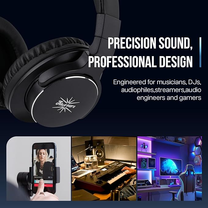 Linsoul Kiwi Ears Division Over Ear Headphone,40mm Dynamic Driver Monitoring Headphones,Wired Gaming Headphones,DJ Head Phones for Professional Musicians Engineers (Black)