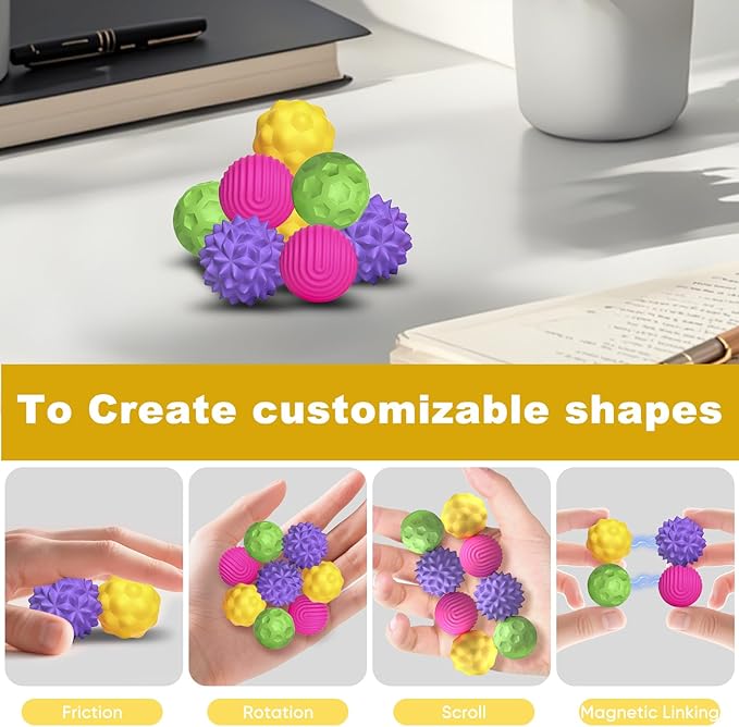 4 Pieces Fidget Toys Adults Magnetic Fidget Balls Silicone Magnetic Fidgets Anxiety Relief Items for Anxiety ADHD Portable Desk Toys for Office Travel Home Party Gift Class Prizes(Colorful, 4)