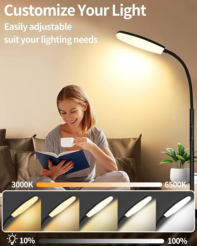 Light Therapy Lamp, 10000 Lux UV-Free Happy Therapy Lamp, Full Spectrum Sunlight Lamp with Remote Control, Light Therapy Floor Lamp with 10 Color Temperature & 6 Brightness & Timer-Black