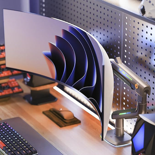 NB Gaming Monitor Arm for Screen up to 60 inches, Holds 44 lbs(20 kg), VESA 75/100, RGB Light, Heavy Duty Monitor Stand, Aluminum Ultrawide Screen Mount Height Angle Adjustable Grey Black