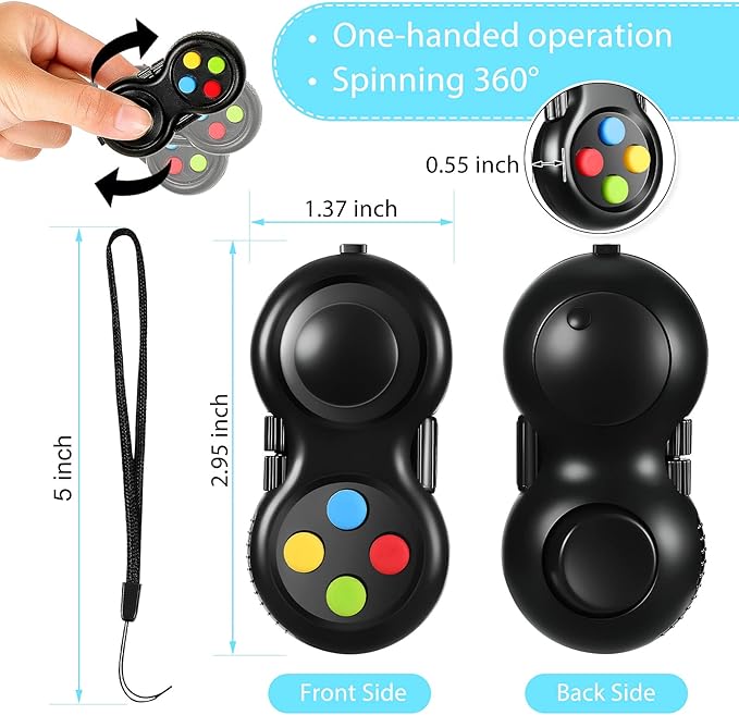 Skylety 2 Pcs Fidget Toys for Adults Fidget Pad Christmas Basket Stuffers Stress Relief Cube Clicker Controller Sensory Educational Toy for ADHD Autism Spinner(Black Style)