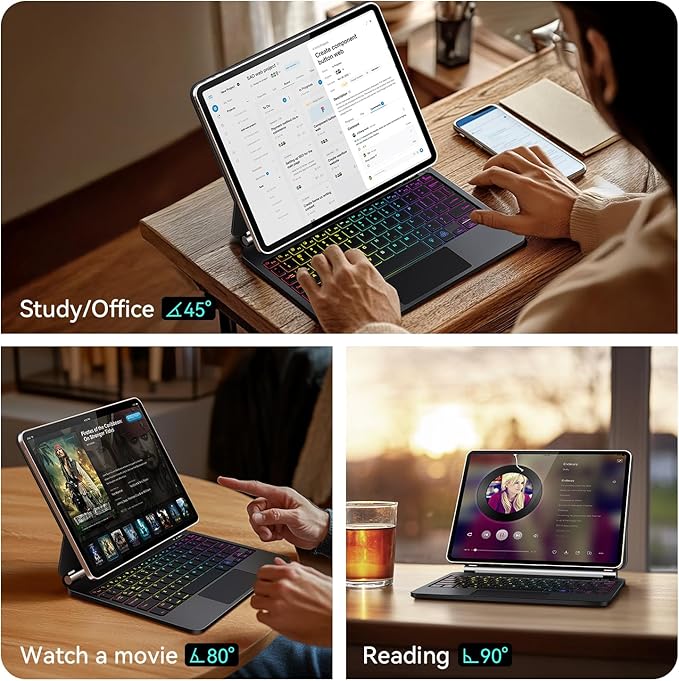 Keyboard Case for iPad Air 13 inch (M3 2025/M2, 2024),iPad Pro 12.9 inch (3/4/5/6th Gen) Magic Magnetic Backlit Keyboard Case with Multi-Touch Trackpad- Easy-Set Floating Cantilever Stand (Black)