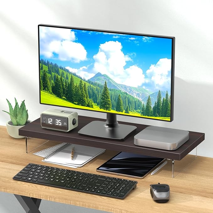 Monitor Stand Riser, Wood & Acrylic Computer Monitor Stand Desk Desktop Organizer Table for Home, Office Workspace, Laptop Riser, Printer, PC & TV Screen Riser