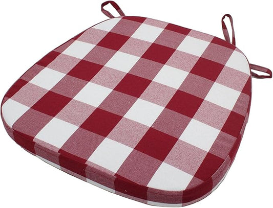 Plaid Chair Cushions with Ties for Dining Chairs - Memory Foam Non Slip Kitchen Chair Pad and Seat Cushion with Machine Washable Cover [16.5 x 16.2 Inches] - (Red White,1)