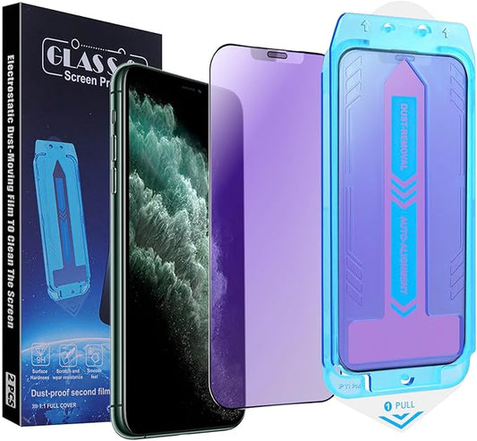 2-Pack Anti Blue Light Matte Screen Protector for iPhone 11 Pro Max/iPhone XS Max, 9H Tempered Glass, Full Coverage, Anti-Fingerprint, Auto Dust-Elimination, No Bubble, Easy Installation