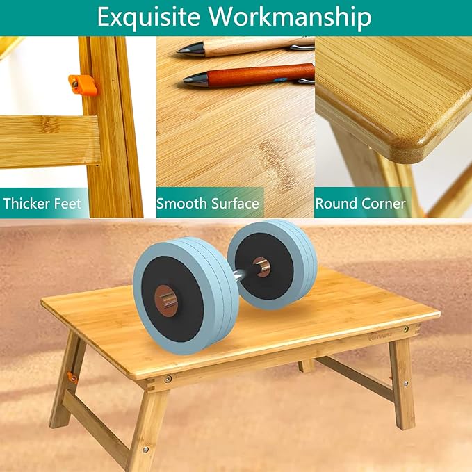 Lap Desk for Bed, COIWAI Bamboo Bed Table tary, Laptop Desk Table, Foldable Floor Tray Bed Desk,Adjustable Height, Portable Foldable Picnic Desk,Serving Breakfast Tea Coffee in Bed Couch Floor