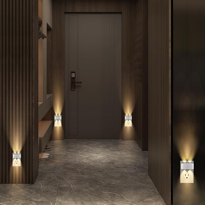 Night Light Plug into Wall, 4 Pack LED Night Lights,Rotatable Plug Night Lights,Dusk to Dawn Light Sensor,2700K Warm White Nightlights for Hallway Bedroom Stairway,Non-Dimmable