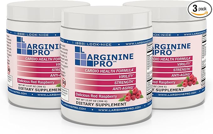 L-ARGININE PRO | L-arginine Supplement Powder | 5,500mg of L-arginine Plus 1,100mg L-Citrulline (Raspberry, 3 Jars)