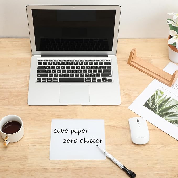 Desktop Glass Whiteboard with Wood Base, Small Whiteboard Glass Dry Erase Board Mini Whiteboard Portable Desk Whiteboard for Home, Office, 6.9x5.86 inch. Accessories Included