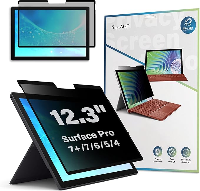 SenseAGE Magnetic Privacy Screen Protector for Surface Pro 12.3 inch (7+/7/6/5/4), Easy On/Off Privacy Filter, Anti-Blue Light, Glare, Laptop Screen Filter, Compatible with Surface Pro 12.3"