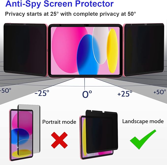 Magnetic iPad 10th generation (2022) / 11th generation (2025) Privacy Screen Protector, iPad 10.9 inchAnti Blue Light Glare Spy Privacy Filter