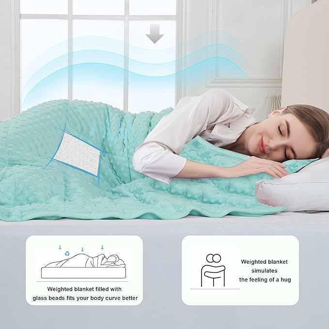 Alomidds Weighted Blanket (60"x80",20lbs Queen Size - Teal), Heavy Blankets for Adults, Cooling Breathable Soft and Comfort Minky, Gravity Blanket Microfiber Material with Glass Beads