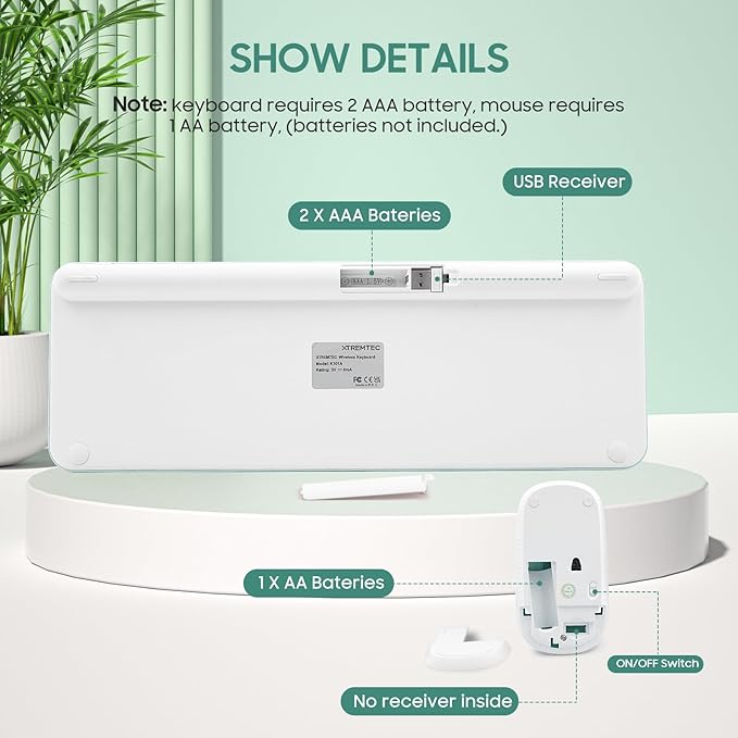 Wireless Keyboard and Mouse Combo, XTREMTEC Cute Kawaii Green Aesthetic Quiet Laptop Keyboard Teclado y Mouse Inalambrico Mac (Macaron Green)