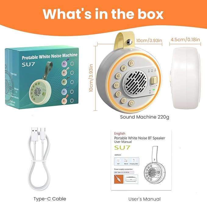 White Noise Machine Portable Sound Machine with 22 Soothing Sounds for Kids Adults, 4 Modes Night Light,3 Sleep Timer,Sound Therapy for Home Office Travel